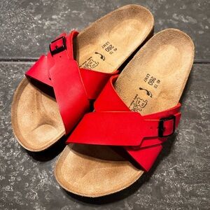 Birki’s Birkenstock Red Santosa Sandals red leather like new 40 L9 M7